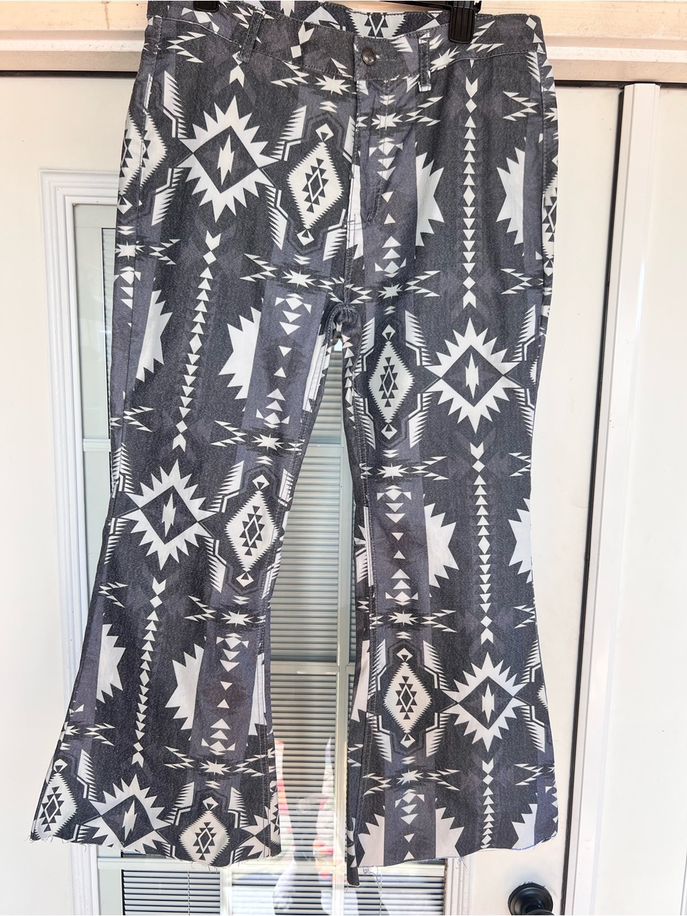 Crazy Train Gray & White Aztec Flare Pants
